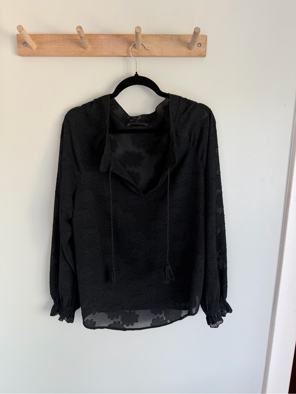 Marks & Spencer Black Sheer Floral Tie-Neck Blouse